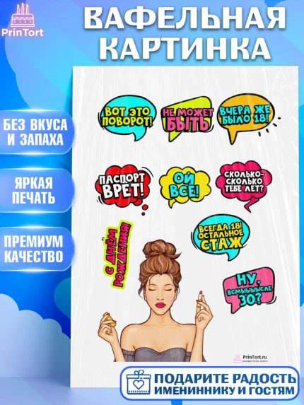 Вафельная картинка, Поп арт, Девочка, День рождения, арт. PT200558