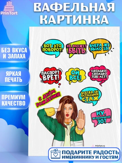 Вафельная картинка, Поп арт, Девочка, День рождения, арт. PT200559