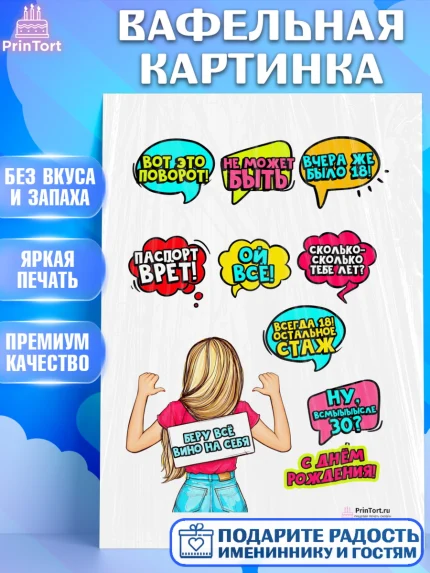 Вафельная картинка, Поп арт, Девочка, День рождения, арт. PT200560