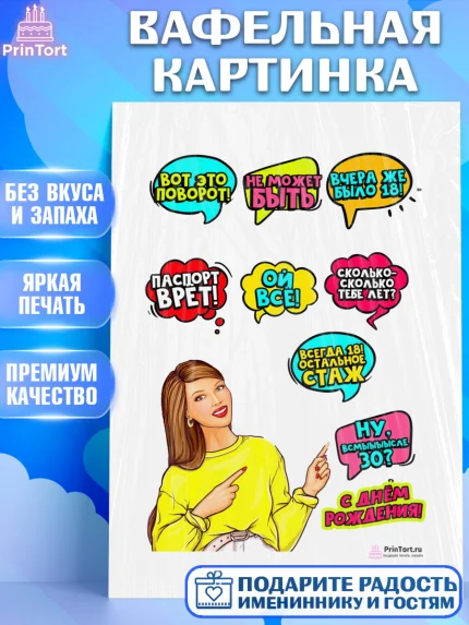 Вафельная картинка, Поп арт, Девочка, День рождения, арт. PT200561