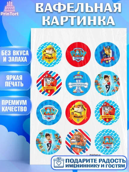 Вафельная картинка, Щенячий патруль, Девочка, День рождения, арт. PT200989