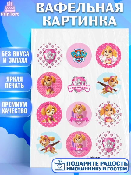 Вафельная картинка, Щенячий патруль, Девочка, День рождения, арт. PT200990