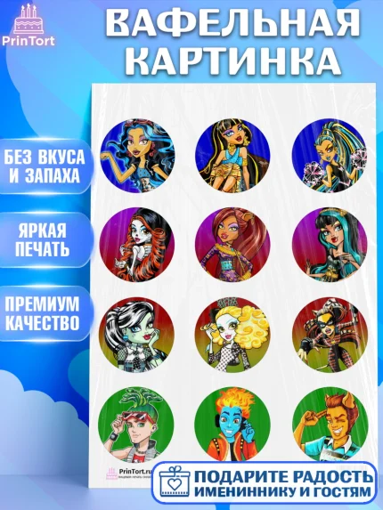 Вафельная картинка, Монстер Хай, Monster High, Девочка, День рождения, арт. PT201804
