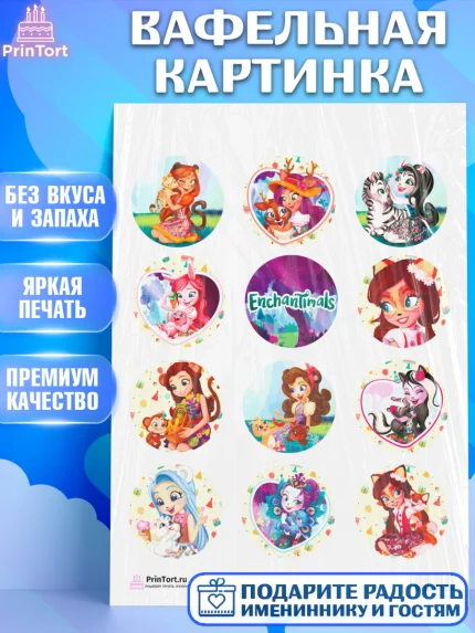 Вафельная картинка, Энчантималс, Девочка, День рождения, арт. PT201822