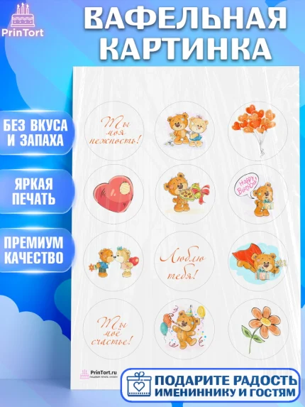Вафельная картинка, Мишка Тедди, Teddy Bear, Девочка, День святого Валентина, арт. PT201905