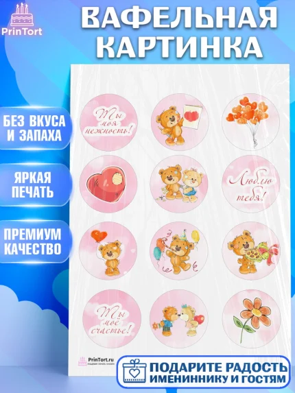 Вафельная картинка, Мишка Тедди, Teddy Bear, Девочка, День святого Валентина, арт. PT201909