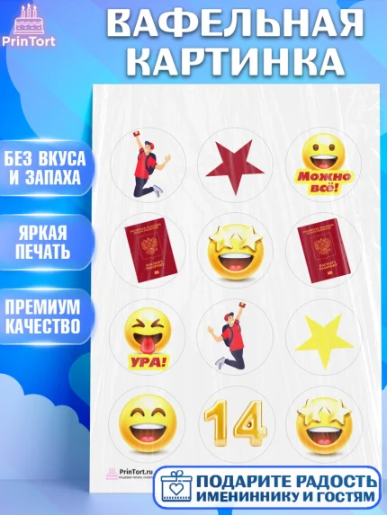 Вафельная картинка, Паспорт, Получение паспорта, Девочка, 14 лет, День рождения, арт. PT202324