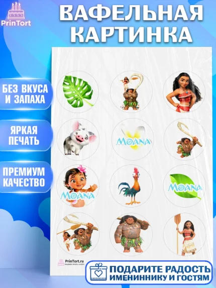 Вафельная картинка, Моана, Принцесса, Девочка, День рождения, арт. PT202550