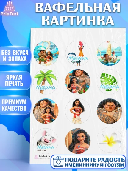 Вафельная картинка, Моана, Принцесса, Девочка, День рождения, арт. PT202559