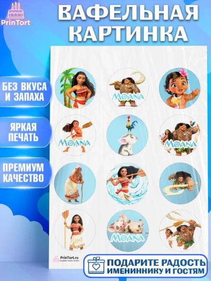 Вафельная картинка, Моана, Принцесса, Девочка, День рождения, арт. PT202562