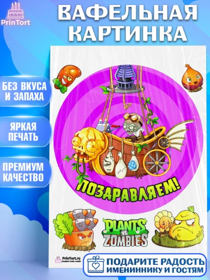 Вафельная картинка, Растения против зомби, Девочка, День рождения, арт. PT202907
