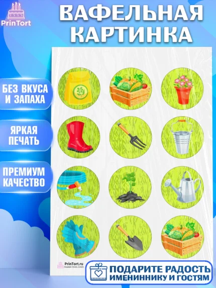 Вафельная картинка, Огород, Дача, Девочка, День рождения, арт. PT203091
