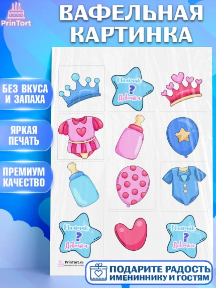 Вафельная картинка, Мальчик или девочка, Гендер пати, Девочка, День рождения, арт. PT203101