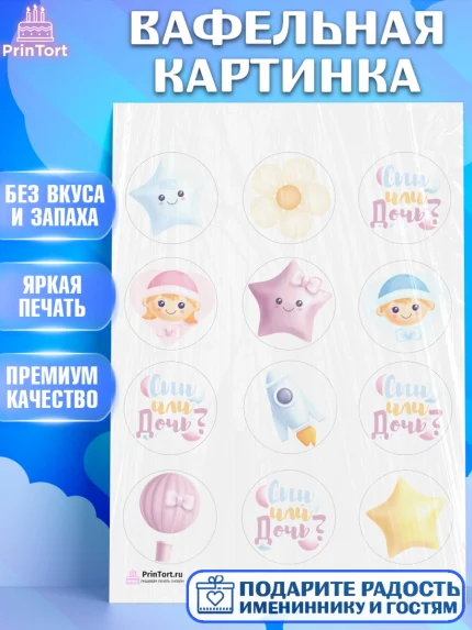Вафельная картинка, Мальчик или девочка, Гендер пати, Девочка, День рождения, арт. PT203102