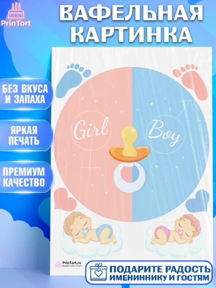 Вафельная картинка, Мальчик или девочка, Гендер пати, Девочка, День рождения, арт. PT203104