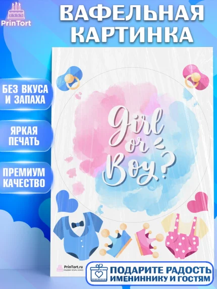 Вафельная картинка, Мальчик или девочка, Гендер пати, Девочка, День рождения, арт. PT203109