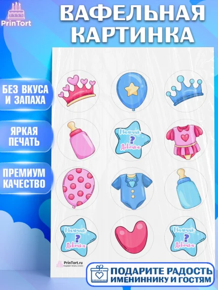Вафельная картинка, Мальчик или девочка, Гендер пати, Девочка, День рождения, арт. PT203111