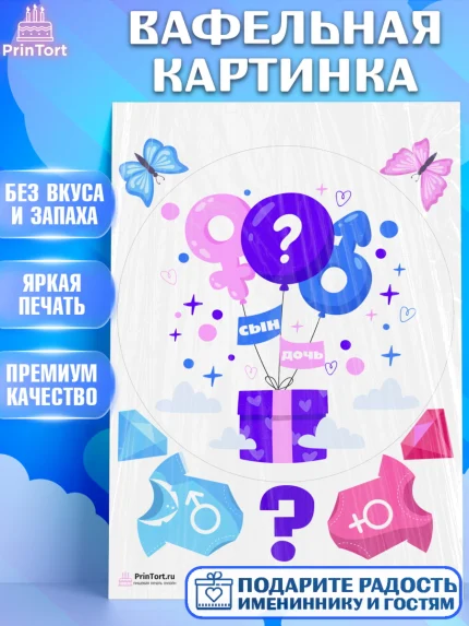 Вафельная картинка, Мальчик или девочка, Гендер пати, Девочка, День рождения, арт. PT203113