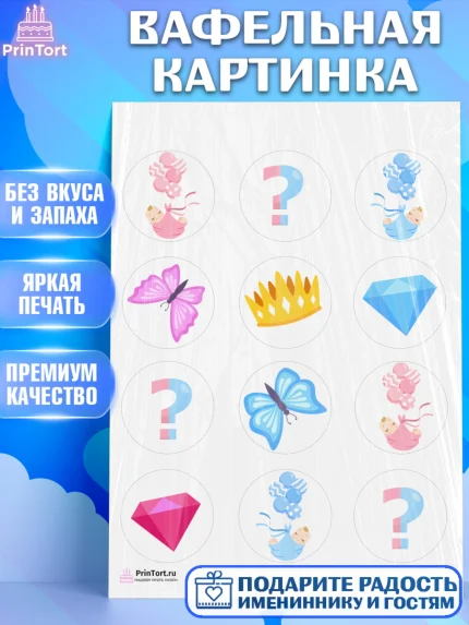 Вафельная картинка, Мальчик или девочка, Гендер пати, Девочка, День рождения, арт. PT203114