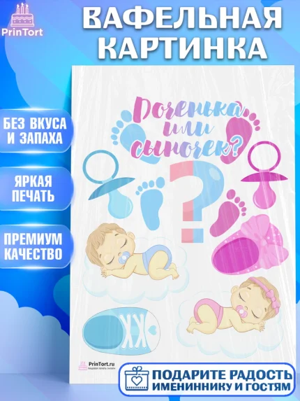 Вафельная картинка, Мальчик или девочка, Гендер пати, Девочка, День рождения, арт. PT203115