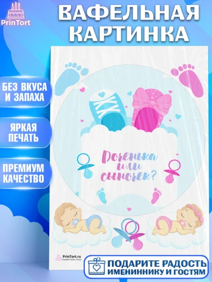 Вафельная картинка, Мальчик или девочка, Гендер пати, Девочка, День рождения, арт. PT203116