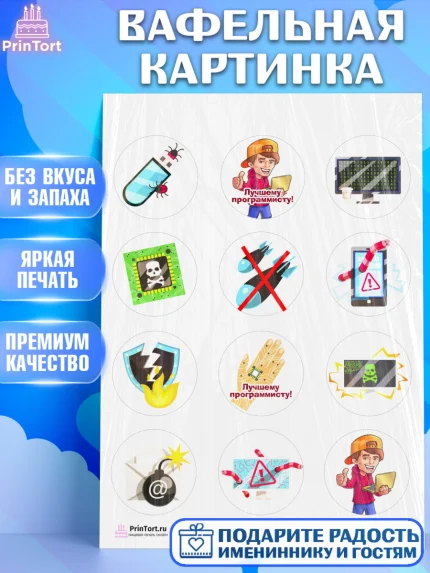Вафельная картинка, Программист, Компьютер, Мальчик, День рождения, арт. PT203237