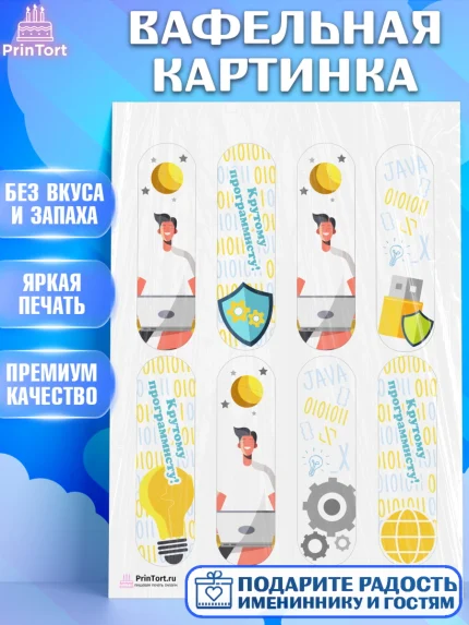 Вафельная картинка, Программист, Компьютер, Мальчик, День рождения, арт. PT203243