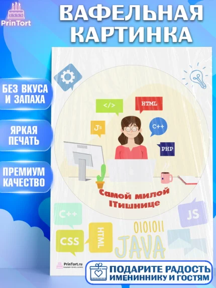 Вафельная картинка, Программист, Компьютер, Мальчик, День рождения, арт. PT203253