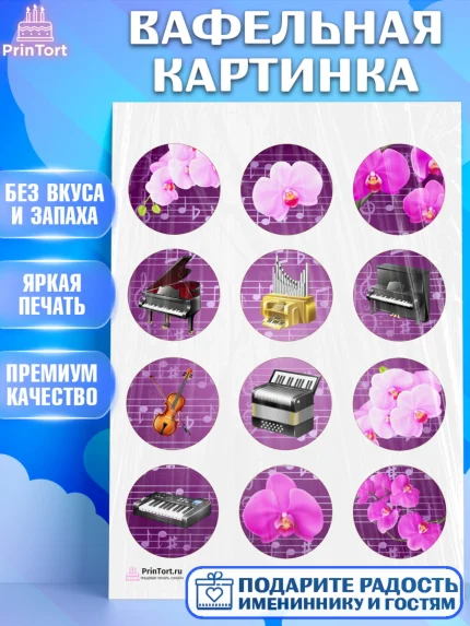 Вафельная картинка, Музыка, Ноты, Девочка, День рождения, арт. PT203653