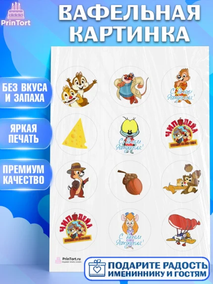 Вафельная картинка, Чип и Дейл, Девочка, День рождения, арт. PT203688