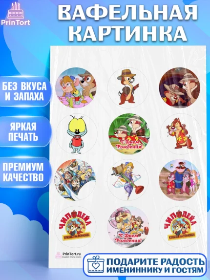 Вафельная картинка, Чип и Дейл, Девочка, День рождения, арт. PT203692