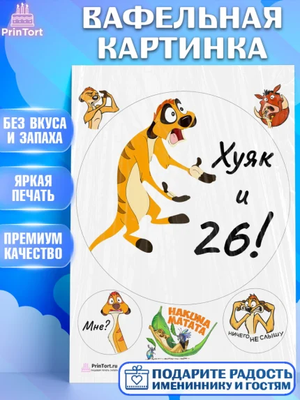 Вафельная картинка, Тимон Ху-к, Девушка, 26 лет, День рождения, арт. PT203863
