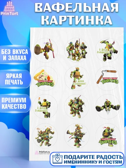 Вафельная картинка, Черепашки-ниндзя, Мальчик, День рождения, арт. PT204350