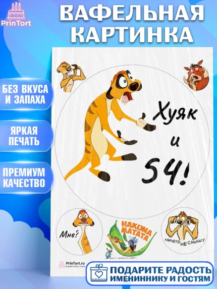 Вафельная картинка, Тимон Ху-к, Девушка, 54 года, День рождения, арт. PT204465