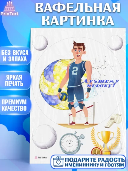 Вафельная картинка, Волейбол, Волейболист, Мальчик, День рождения, арт. PT204750