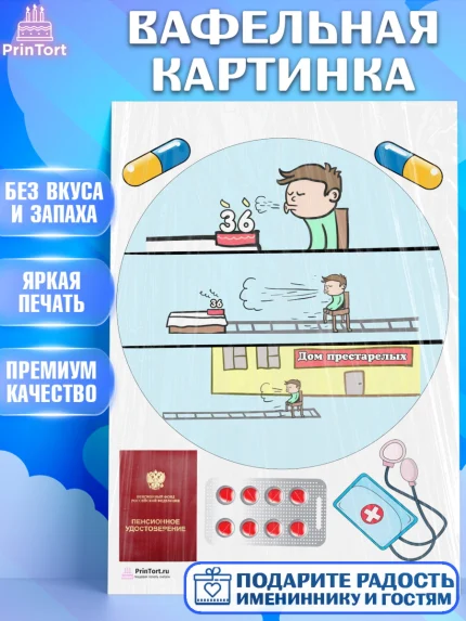 Вафельная картинка, На пенсию, Мужчина, 36 лет, День рождения, арт. PT205123
