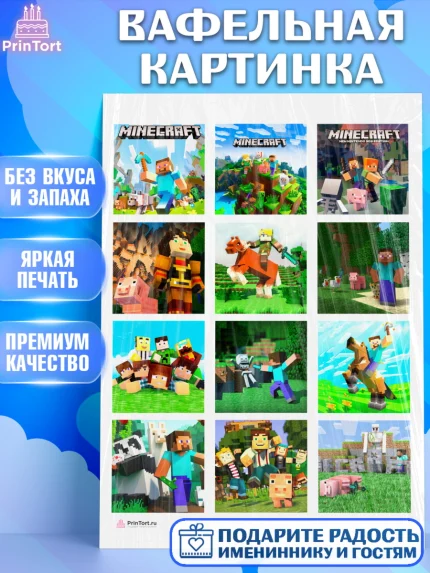 Вафельная картинка, Майнкрафт, Minecraft, Мальчик, День рождения, арт. PT205723