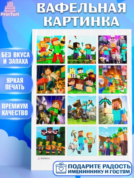 Вафельная картинка, Майнкрафт, Minecraft, Мальчик, День рождения, арт. PT205724