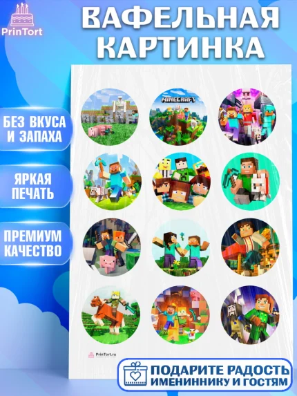 Вафельная картинка, Майнкрафт, Minecraft, Мальчик, День рождения, арт. PT205726