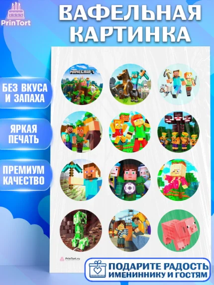 Вафельная картинка, Майнкрафт, Minecraft, Мальчик, День рождения, арт. PT205727