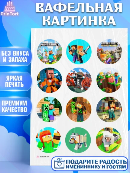 Вафельная картинка, Майнкрафт, Minecraft, Мальчик, День рождения, арт. PT205728