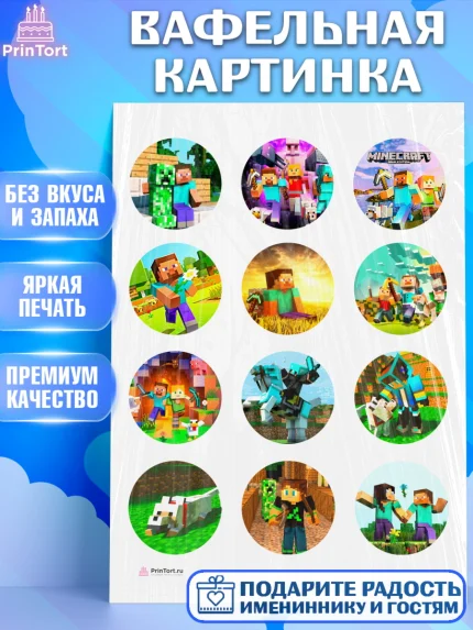 Вафельная картинка, Майнкрафт, Minecraft, Мальчик, День рождения, арт. PT205729