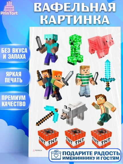Вафельная картинка, Майнкрафт, Minecraft, Мальчик, День рождения, арт. PT205730