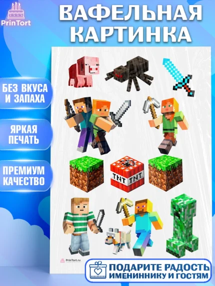 Вафельная картинка, Майнкрафт, Minecraft, Мальчик, День рождения, арт. PT205732