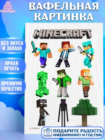 Вафельная картинка, Майнкрафт, Minecraft, Мальчик, День рождения, арт. PT205733
