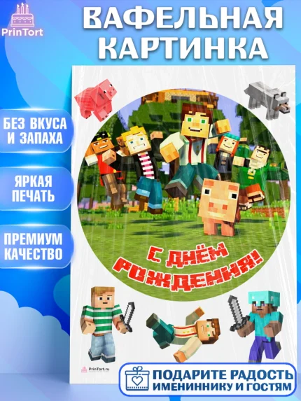 Вафельная картинка, Майнкрафт, Minecraft, Мальчик, День рождения, арт. PT205738