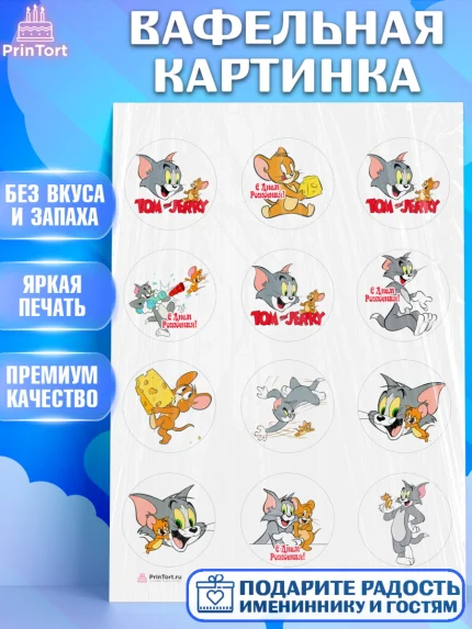 Вафельная картинка, Том и Джерри, Девочка, День рождения, арт. PT205867