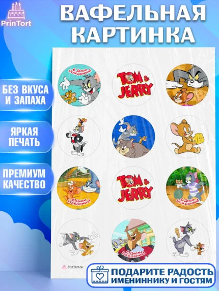 Вафельная картинка, Том и Джерри, Девочка, День рождения, арт. PT205872