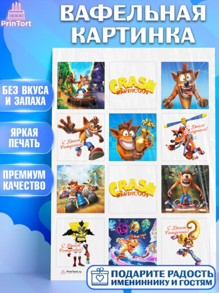 Вафельная картинка, Крэш Бандикут, Crash Bandicoot, Девочка, День рождения, арт. PT206359