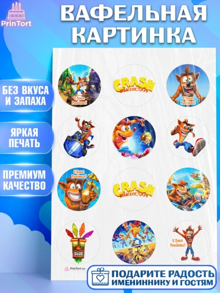 Вафельная картинка, Крэш Бандикут, Crash Bandicoot, Девочка, День рождения, арт. PT206360